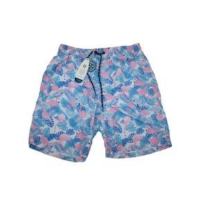 NWT Mens Castaway Nantuket Island Flamingo Print Lined Swim Trunks M Blue